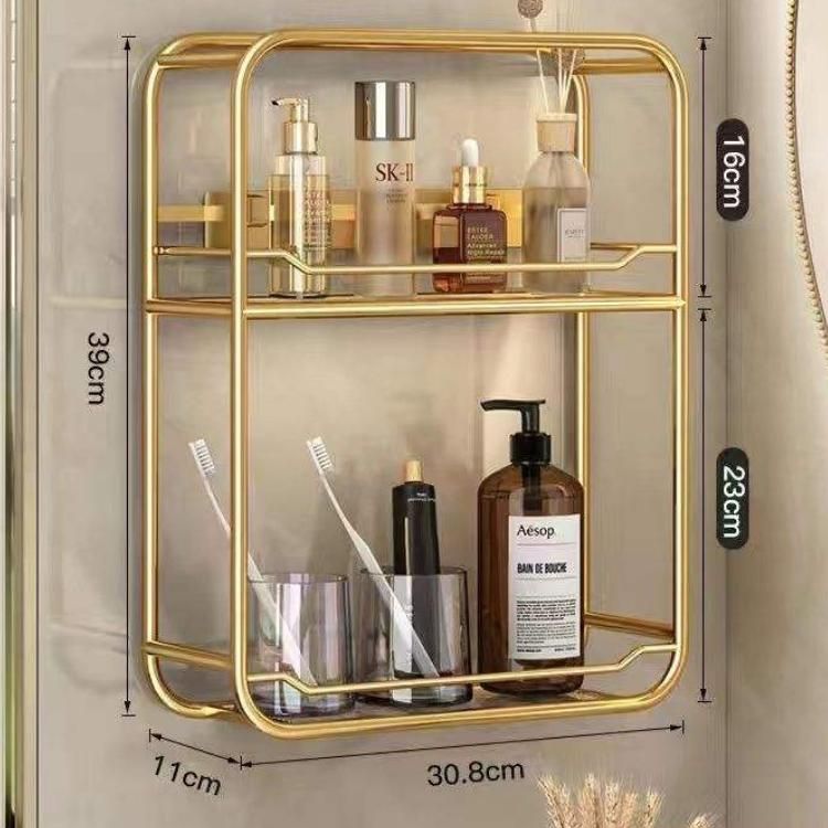 Luxurious Gold Three-Layer Wall Mounted Bathroom Shelf