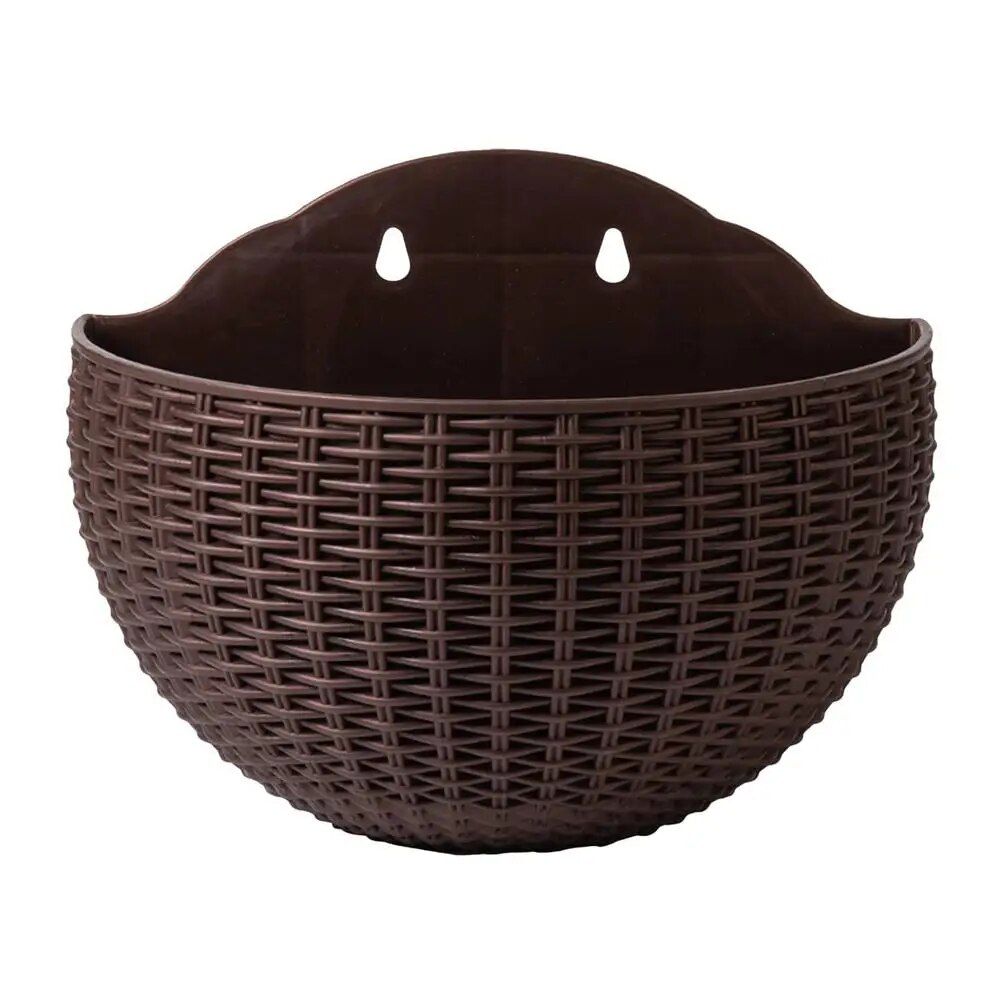 Elegant Semi-circular Rattan-Style Wall-Mounted Planter for Home and Garden