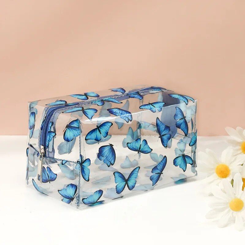 Trendy Transparent Strawberry Flower Cosmetic Bag