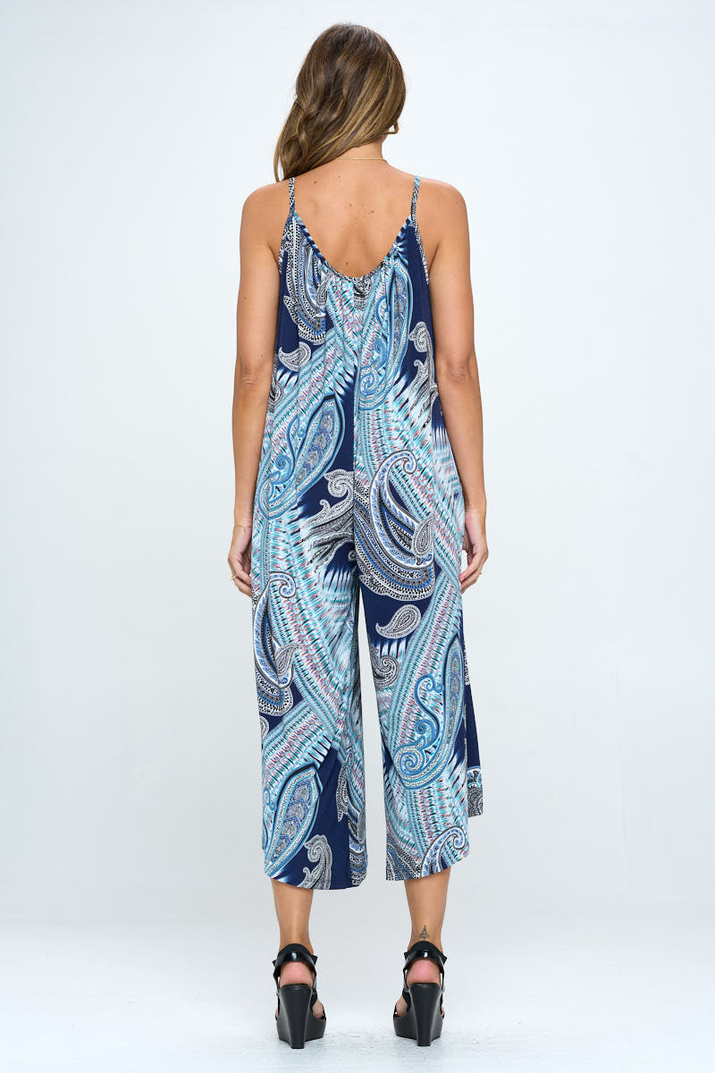 Paisley Print Sleeveless Jumpsuit