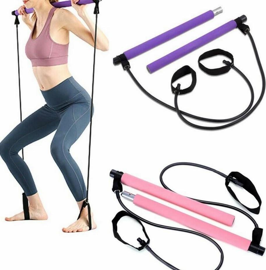 Adjustable Pilates Bar Kit Resistance Band Exercise Stick Toning Gym