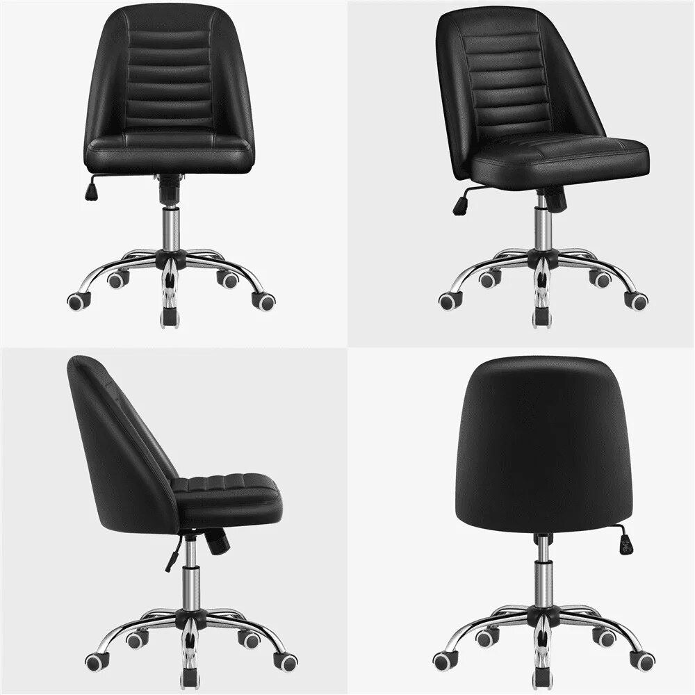 Elegant Black Faux Leather Armless Office Chair - Modern Tufted Design