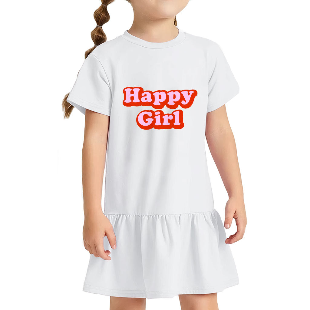 Happy Girl Toddler Rib Dress - Graphic Girls' Dress - Cute Design Toddler Dress