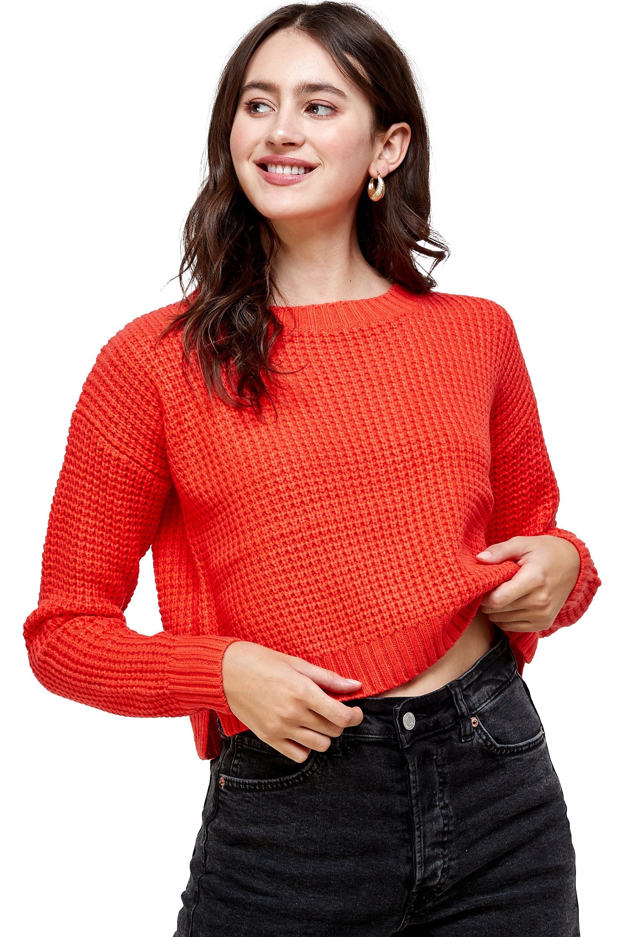 Waffle Knitted Cropped Sweater Top