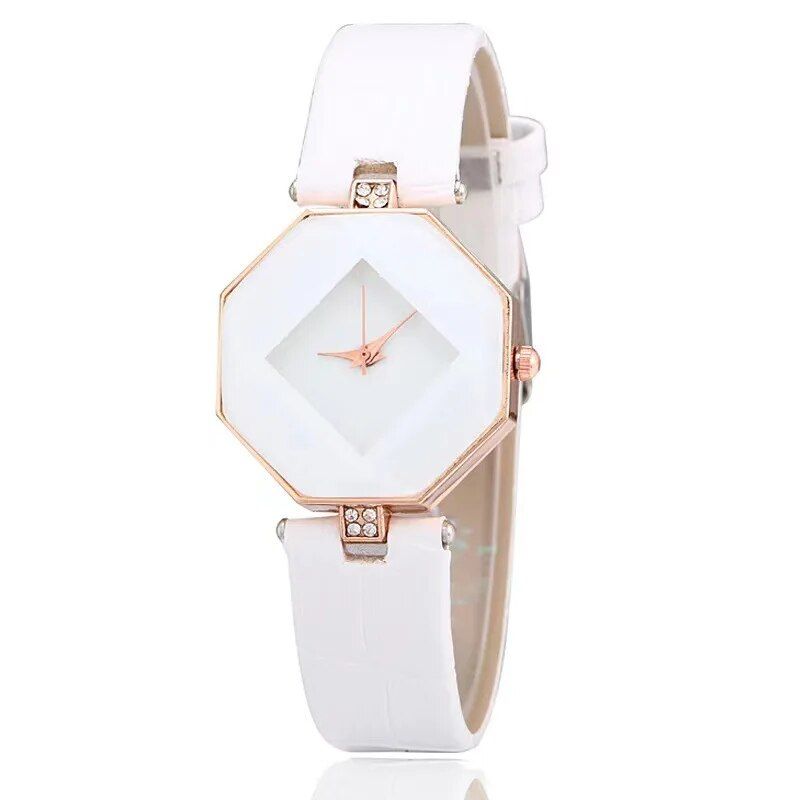 Elegant Gem Cut Geometry Crystal Leather Quartz Women's Watch