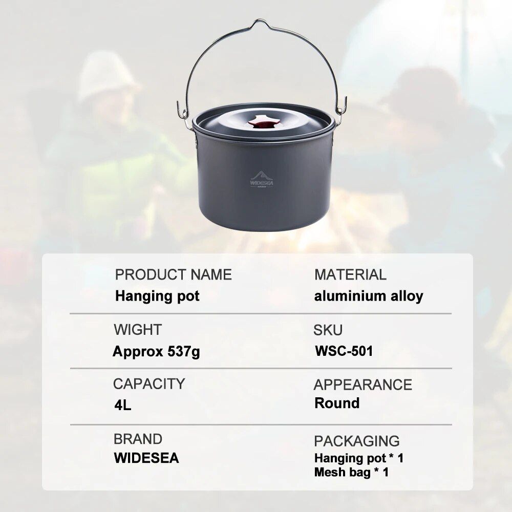 4L Outdoor Camping Hanging Pot - Durable, Lightweight Cookware for 4-6 Persons