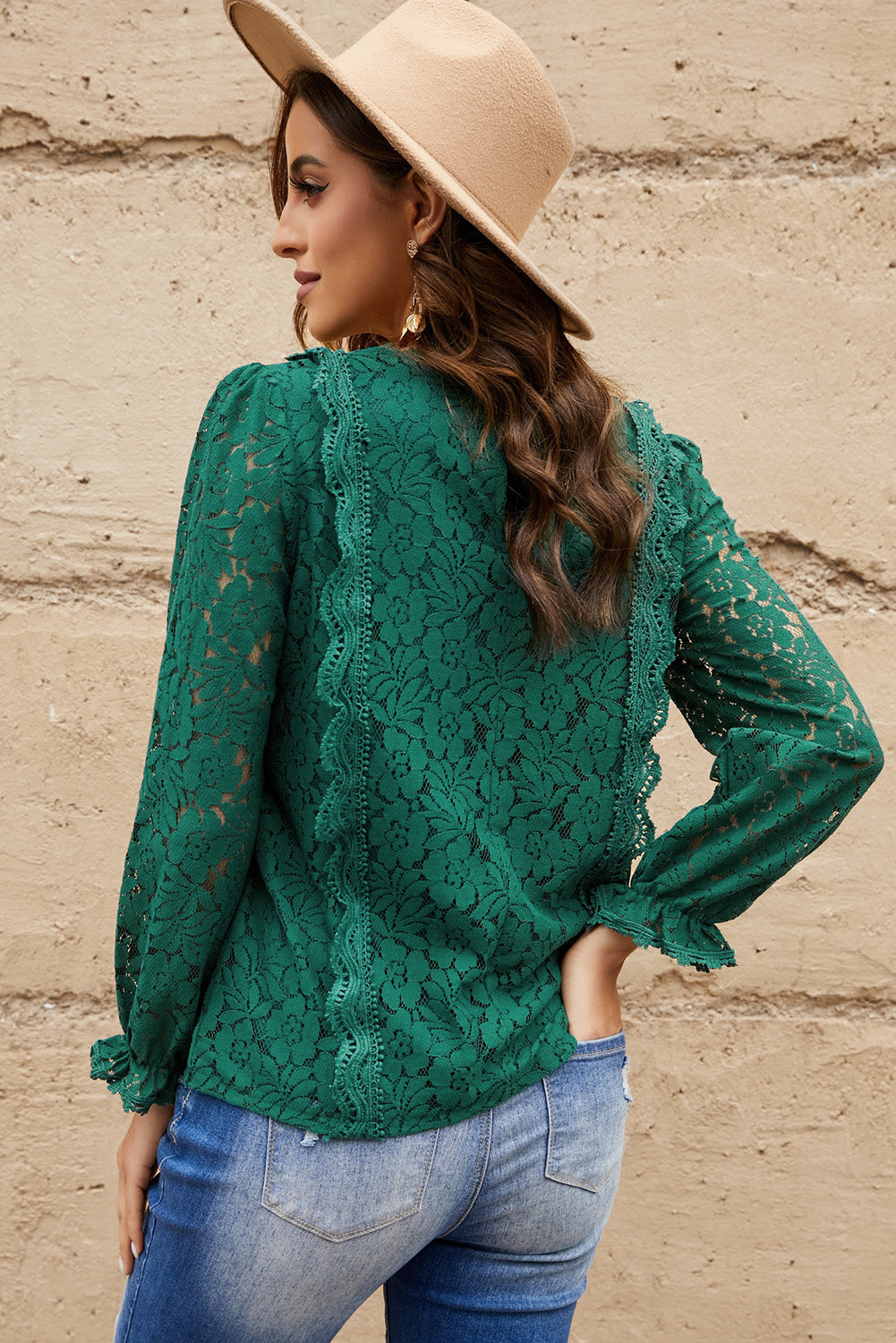 Lace Crochet V-Neck Flounce Sleeve Top (more color options)
