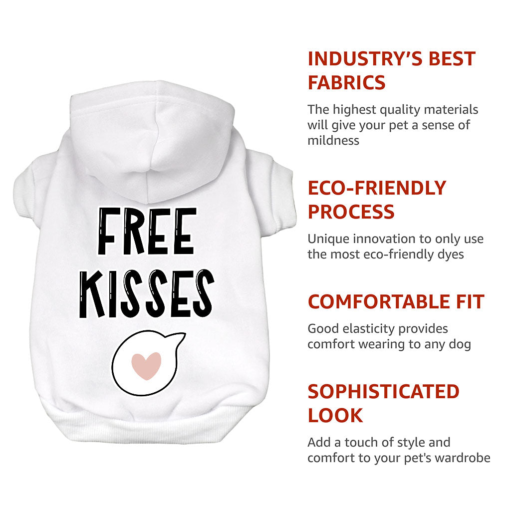 Free Kisses Dog Hoodie - Word Print Dog Coat - Minimalist Dog Clothing