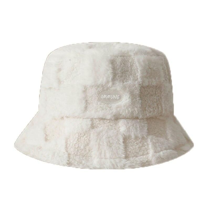 Chic Winter Warm Plaid Lamb Wool Bucket Hat for Women