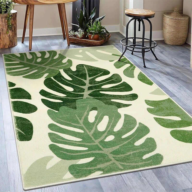 Tropical Green Plant Plush Rug