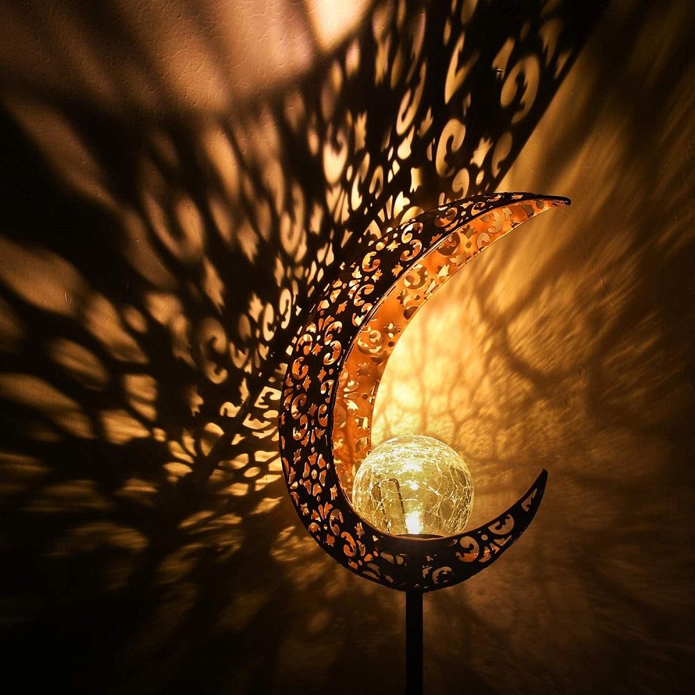 Solar wrought iron moon lawn lamp