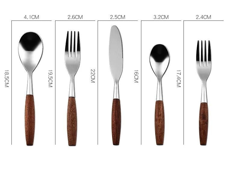 Elegant Natural Wood & Stainless Steel Cutlery Set - 5Pcs