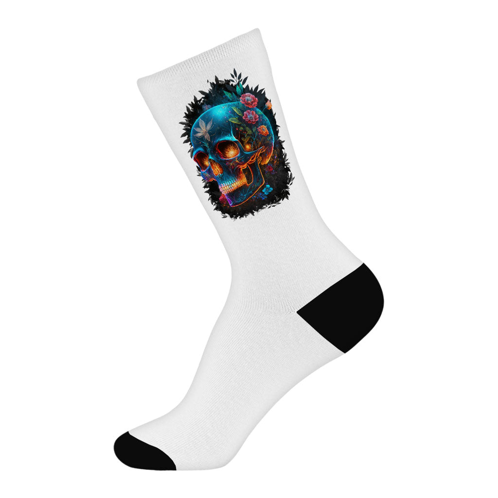 Cool Skull Socks - Floral Novelty Socks - Best Design Crew Socks