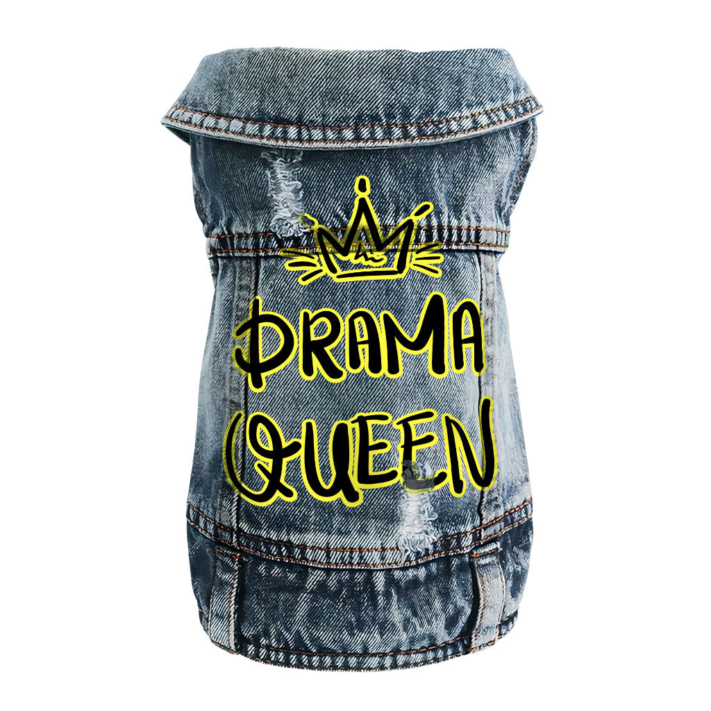 Drama Queen Dog Denim Vest - Funny Dog Denim Jacket - Themed Dog Clothing