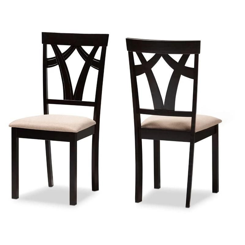 Contemporary Sand Fabric Dining Chairs, Set of 2 - Espresso Finish