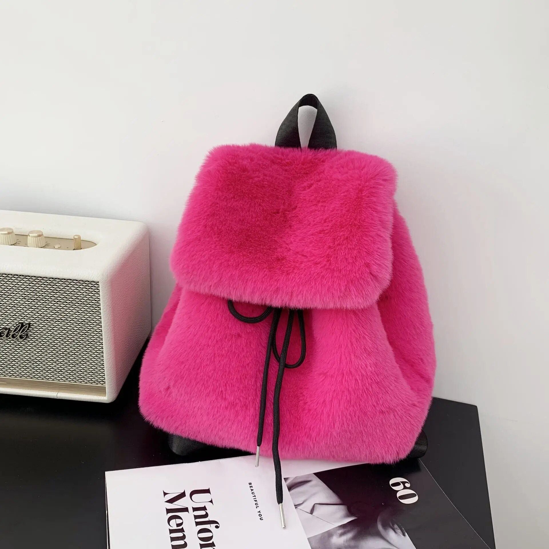 Harajuku Leopard Faux Fur Backpack for Women