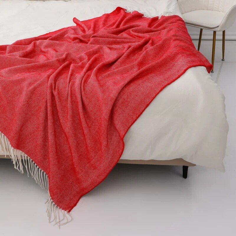 Boho-Chic Striped Knitted Blanket with Tassels for Sofa and Bed Decor