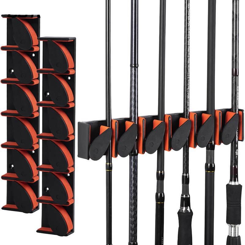 Wall-Mounted 6-Rod Fishing Pole Rack