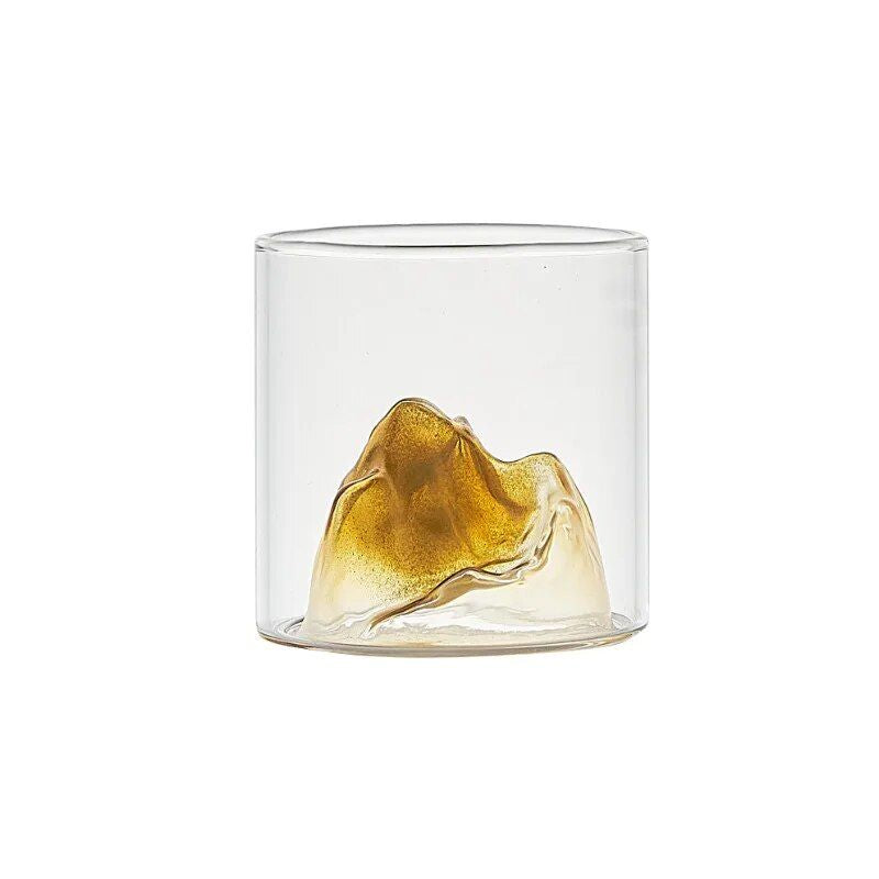 Elegant 3D Mountain Glass Whisky Cup - Artistic Fuji Design Drinkware