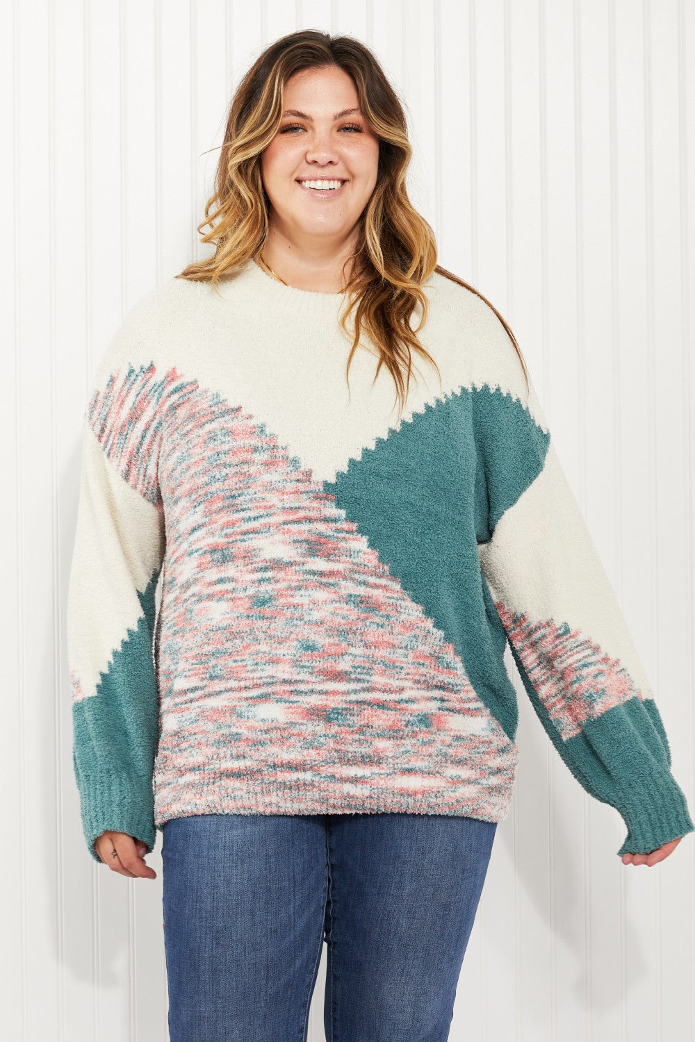 Davi & Dani On the Slopes Full Size Color Block Sweater