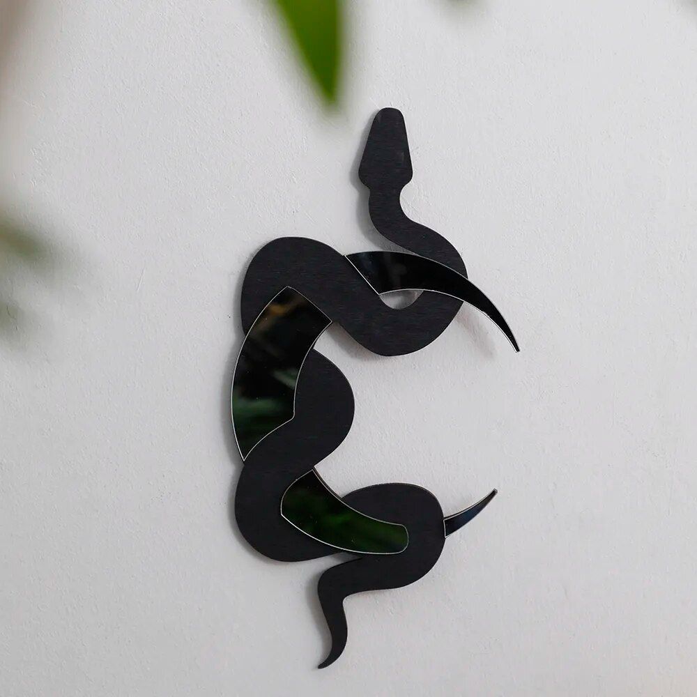 Enchanting Black Snake and Crescent Moon Mirror