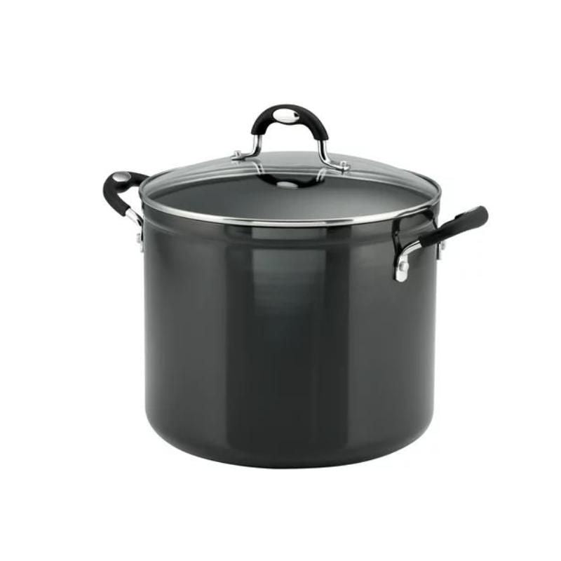 12 Qt Non-Stick Gray Covered Stock Pot