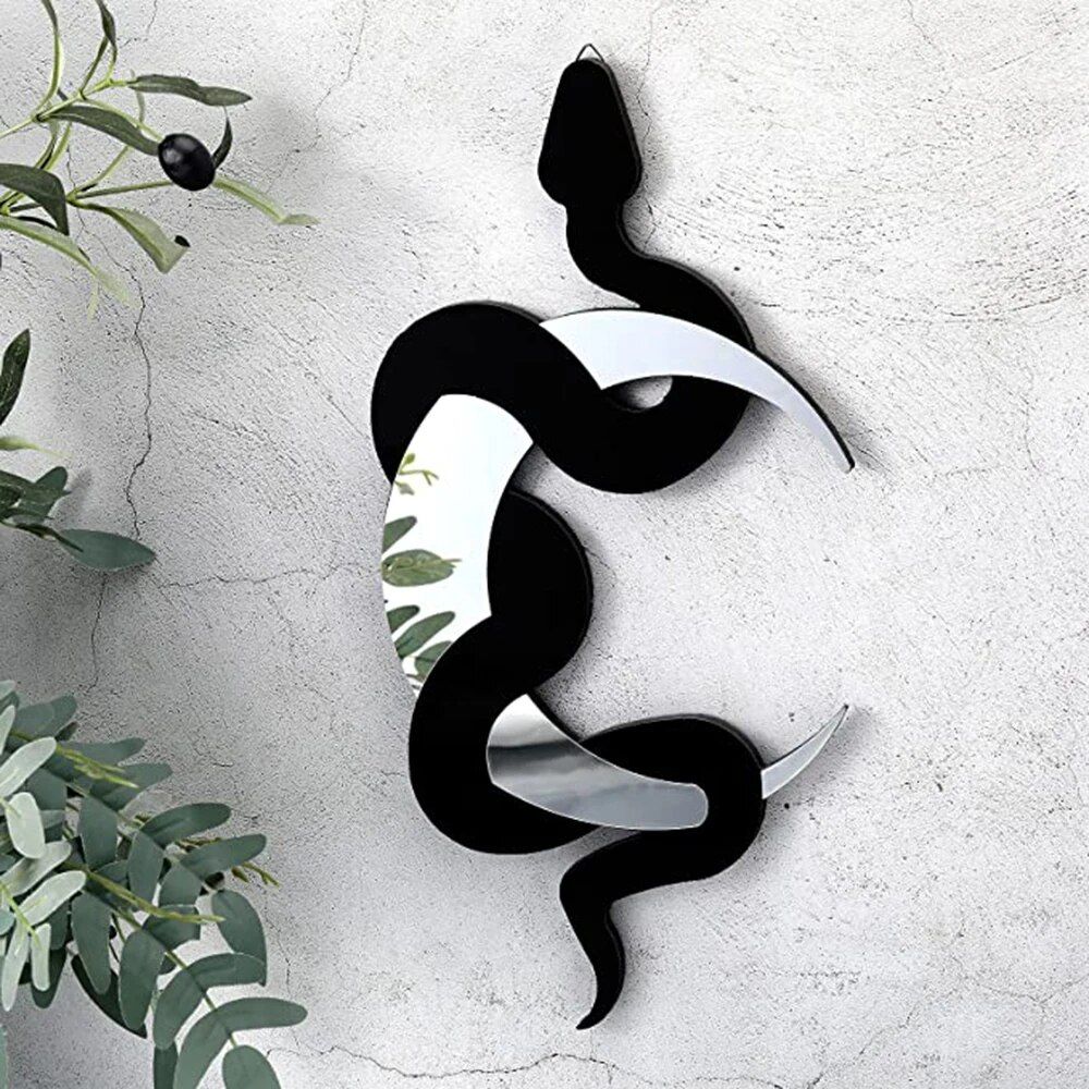 Enchanting Black Snake and Crescent Moon Mirror