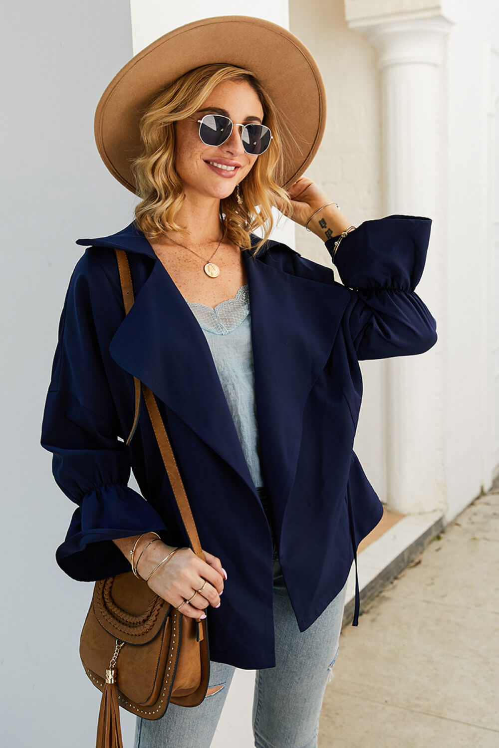 Flounce Sleeve Peplum Trench Coat