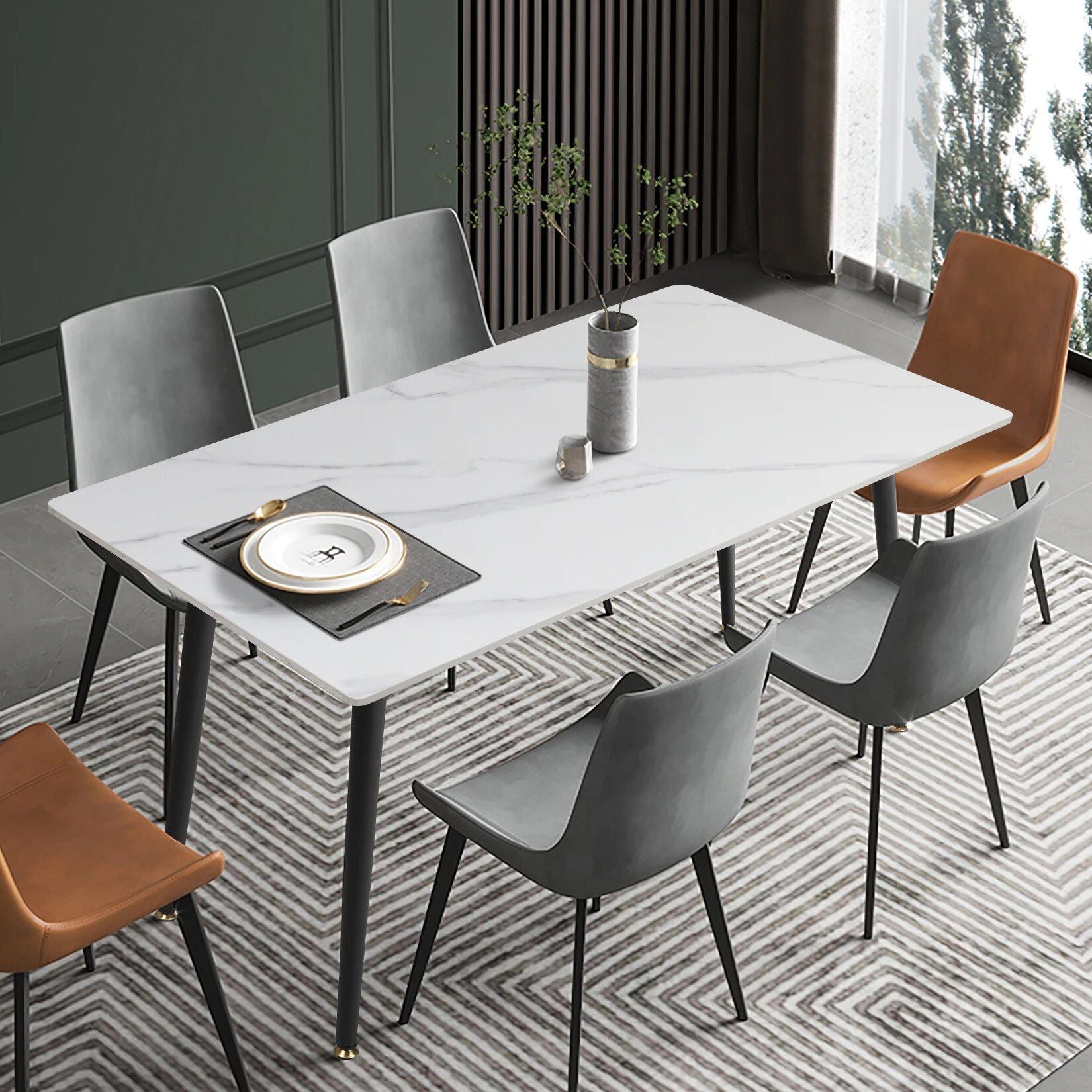 Modern Sintered Stone Dining Table with Metal Legs