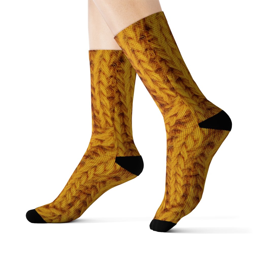 Mustard Print Wool Fun Novelty Socks | Yellow Pandora