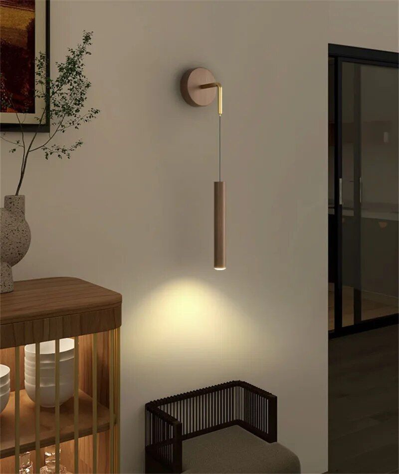 Modern Nordic Walnut Wooden Wall Lamp