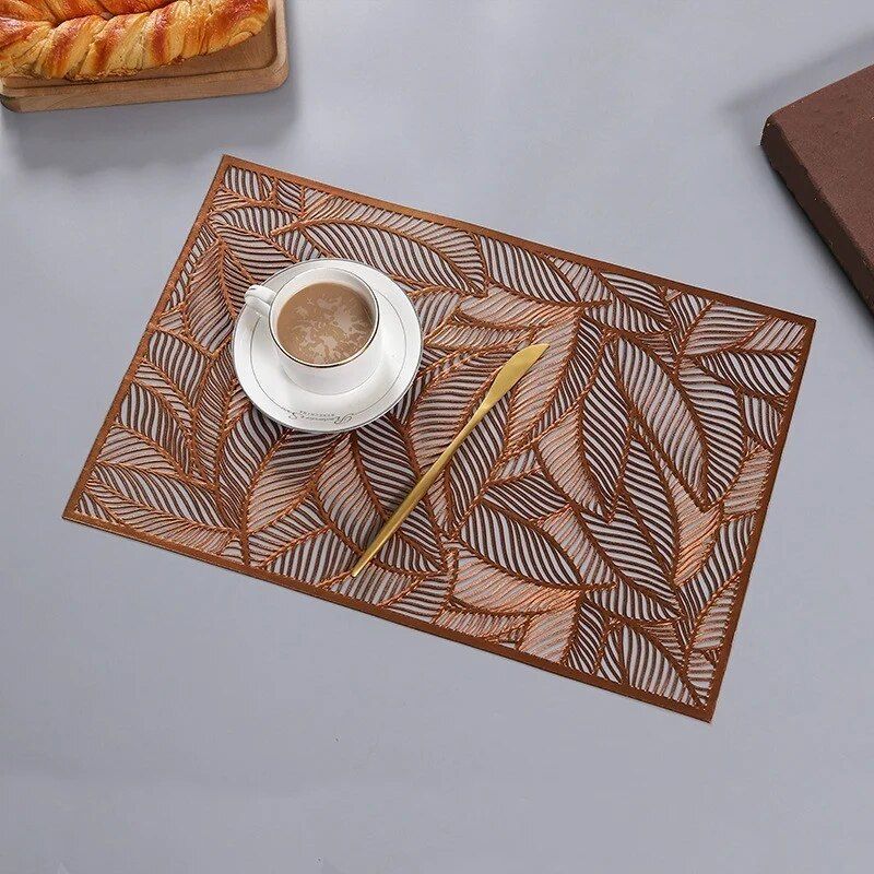 Elegant Leaf-Patterned PVC Dining Mat - Rectangular, Eco-Friendly Table Accessory