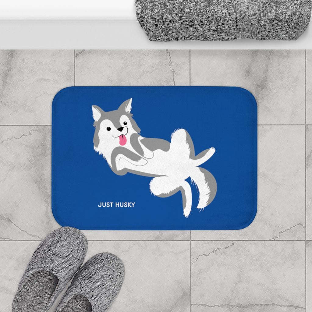 Cute Husky Blue Bath Mat | Yellow Pandora