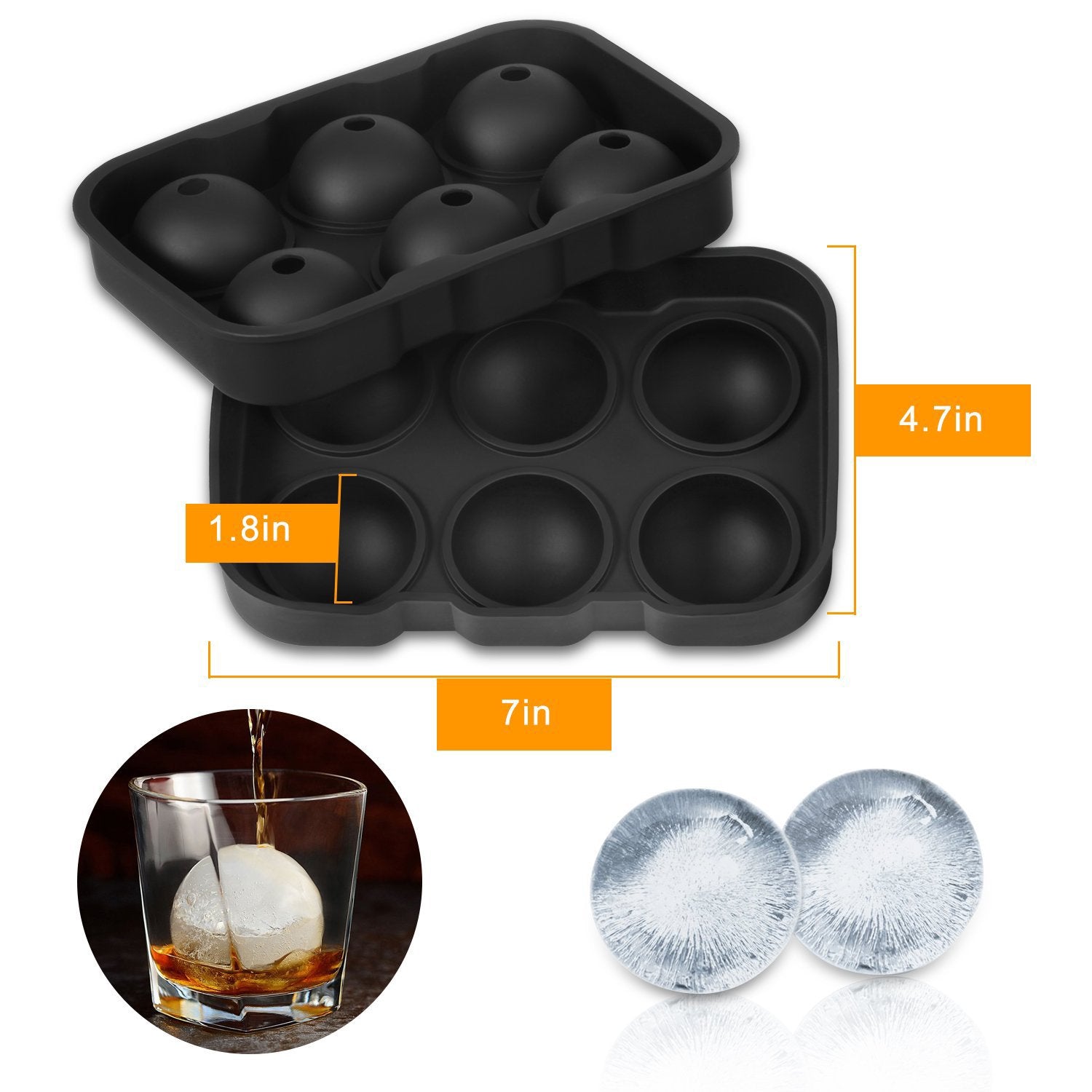 6 Ice Ball Maker Silicone Mold Sphere Mould Round Tray Party Bar SP