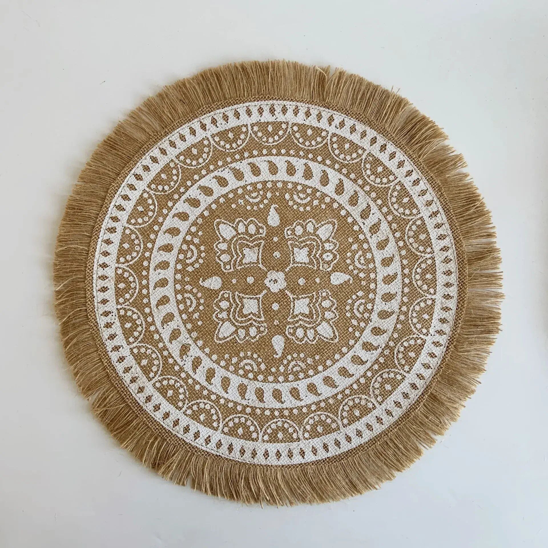 Chic Bohemian 15" Jute Placemat with Pompom Tassel - Eco-Friendly Table Decor