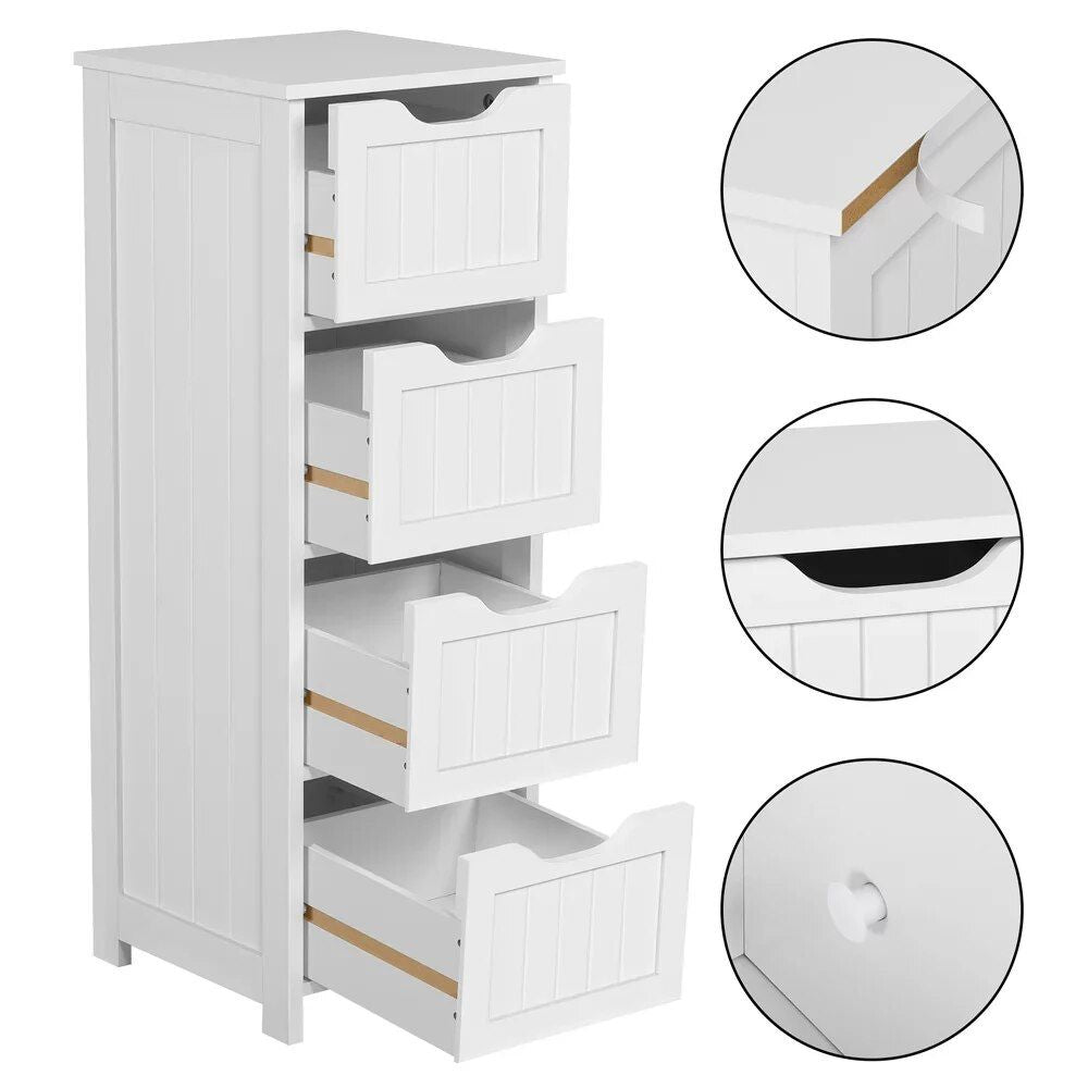 Elegant White Wooden Bathroom Cabinet with 4 Drawers