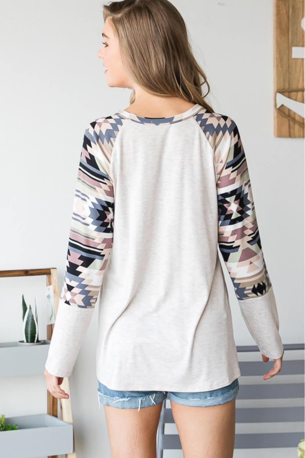 Aztec Contrast Raglan Sleeve Top