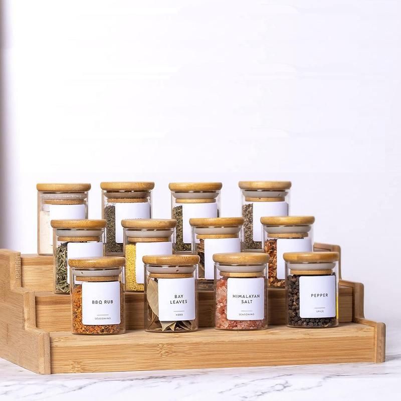 Elegant Glass Spice Jar Set with Bamboo Lids