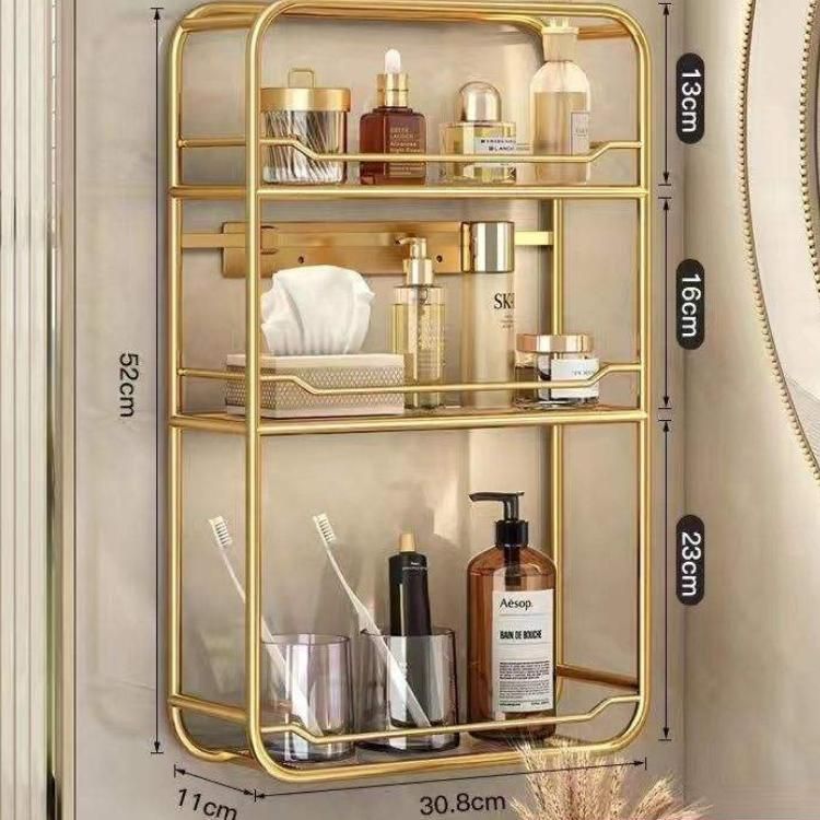 Luxurious Gold Three-Layer Wall Mounted Bathroom Shelf