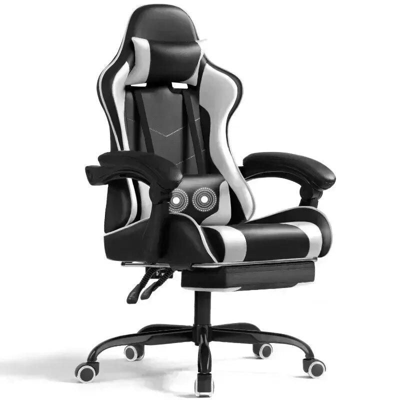 Ultimate Comfort PU Leather Gaming Chair with Massage Lumbar Support and Extendable Footrest