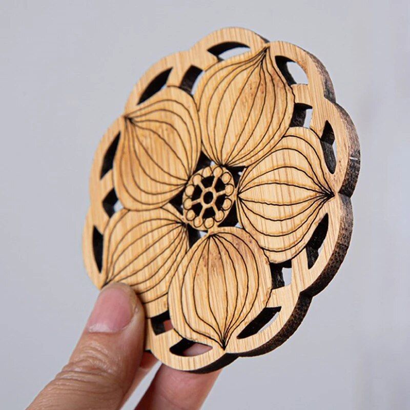 Creative Lotus Flower Wooden Drink Coasters - Stylish Home Decor