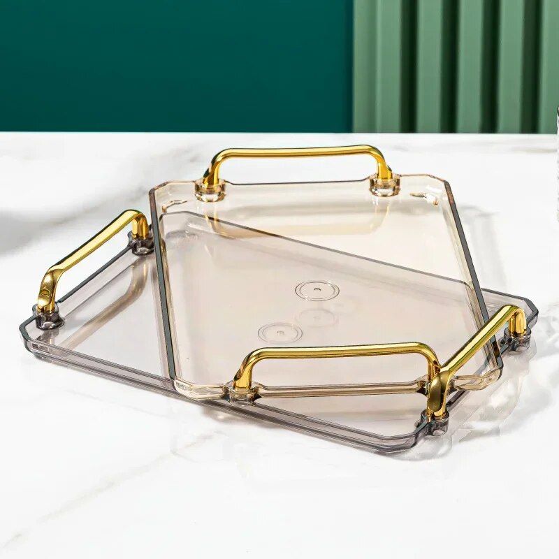 Elegant Acrylic Gold-Plated Serving Tray – Versatile and Eco-Friendly Household Accessory