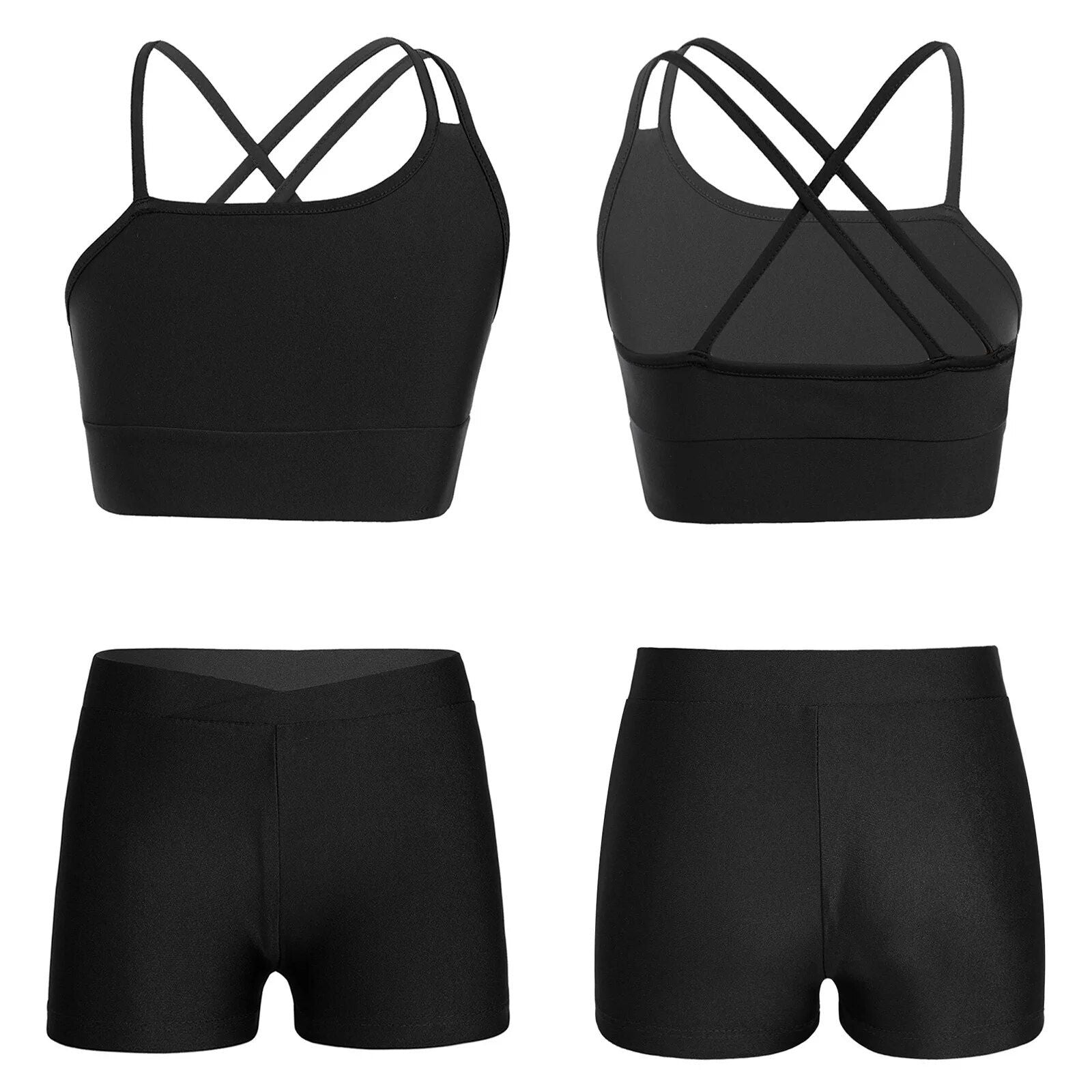 Girls' Active 2-Piece Sportswear Set: Sleeveless Crop Top & Shorts for Gymnastics and Dance