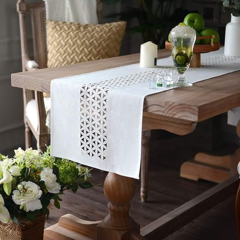 Elegant Gray Hollow Table Runner