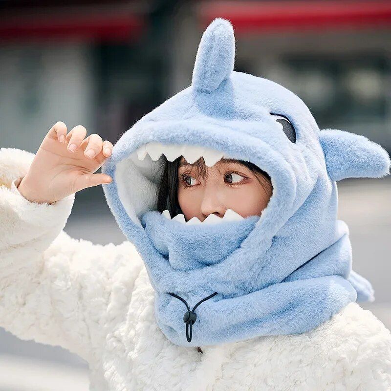 Cute Cartoon Shark Fleece Ski Helmet Cover - Comfortable & Warm Headwear for Winter Sports