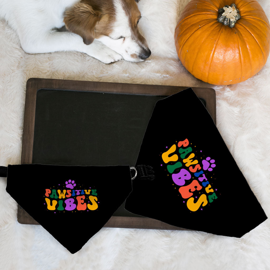 Pawsitive Vibes Pet Bandana Collar - Colorful Text Scarf Collar - Cool Dog Bandana