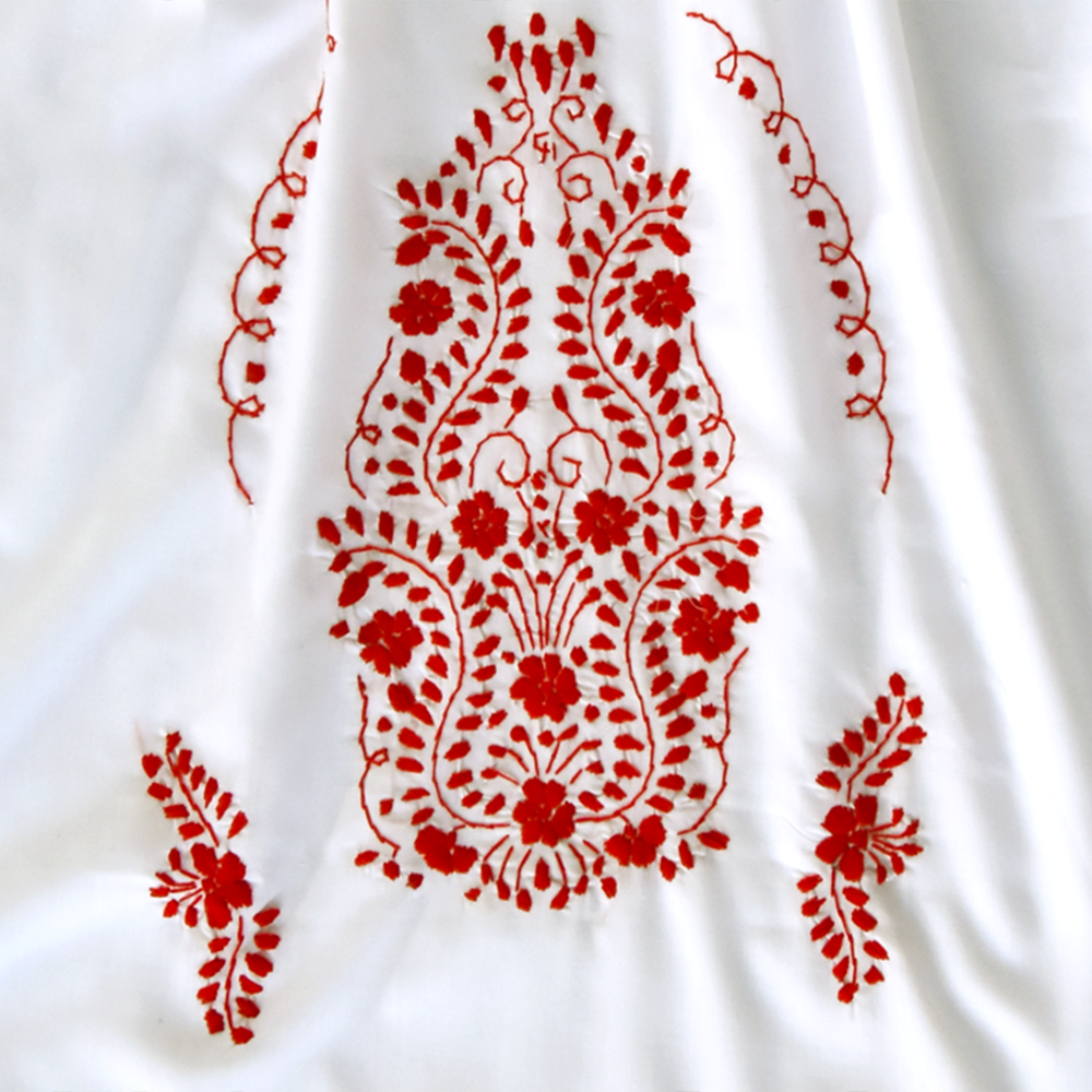 Southwestern White Dress with Red Flowers