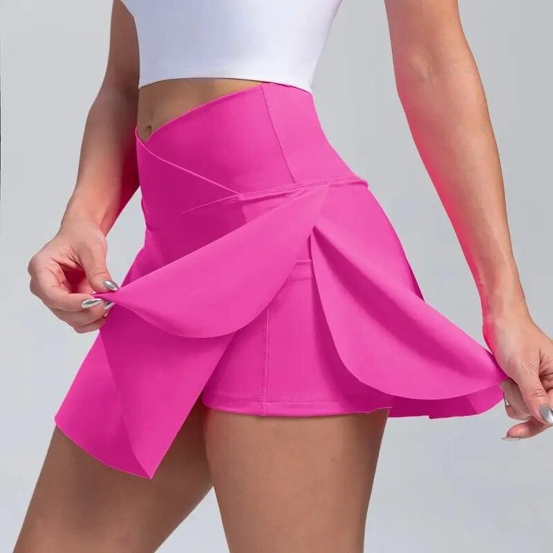 High-Waisted Pleated Athletic Skort with Pockets