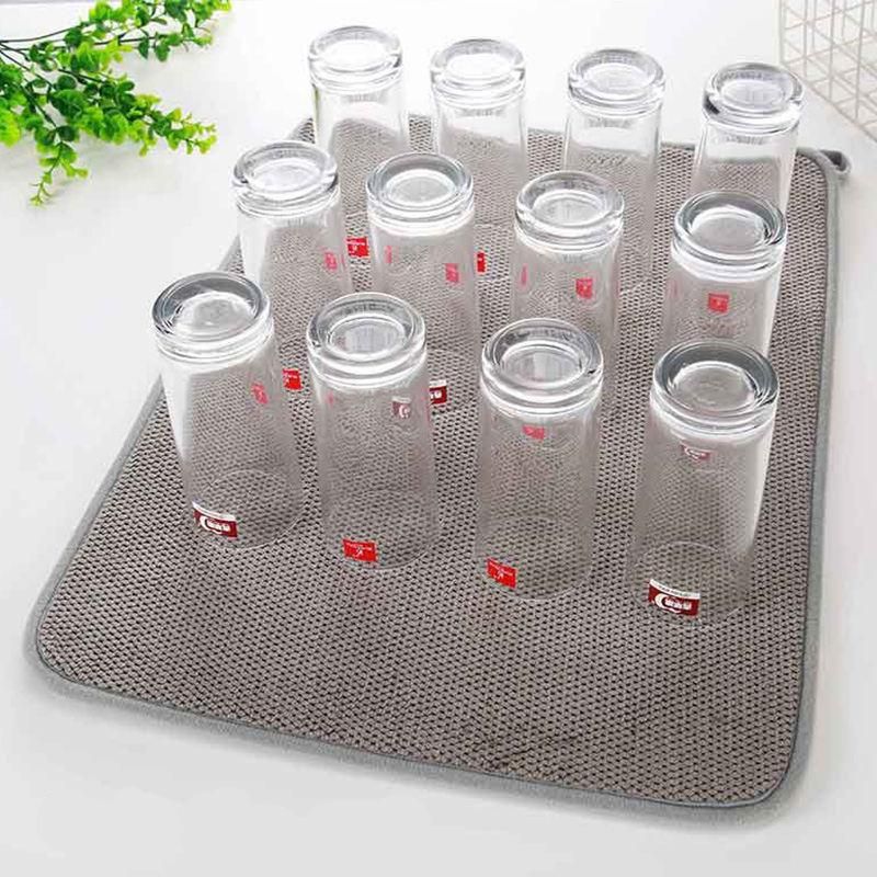 Multi-Color Classic Polyester Dish Drying Mat, 30x40 cm Absorbent Kitchen Pad