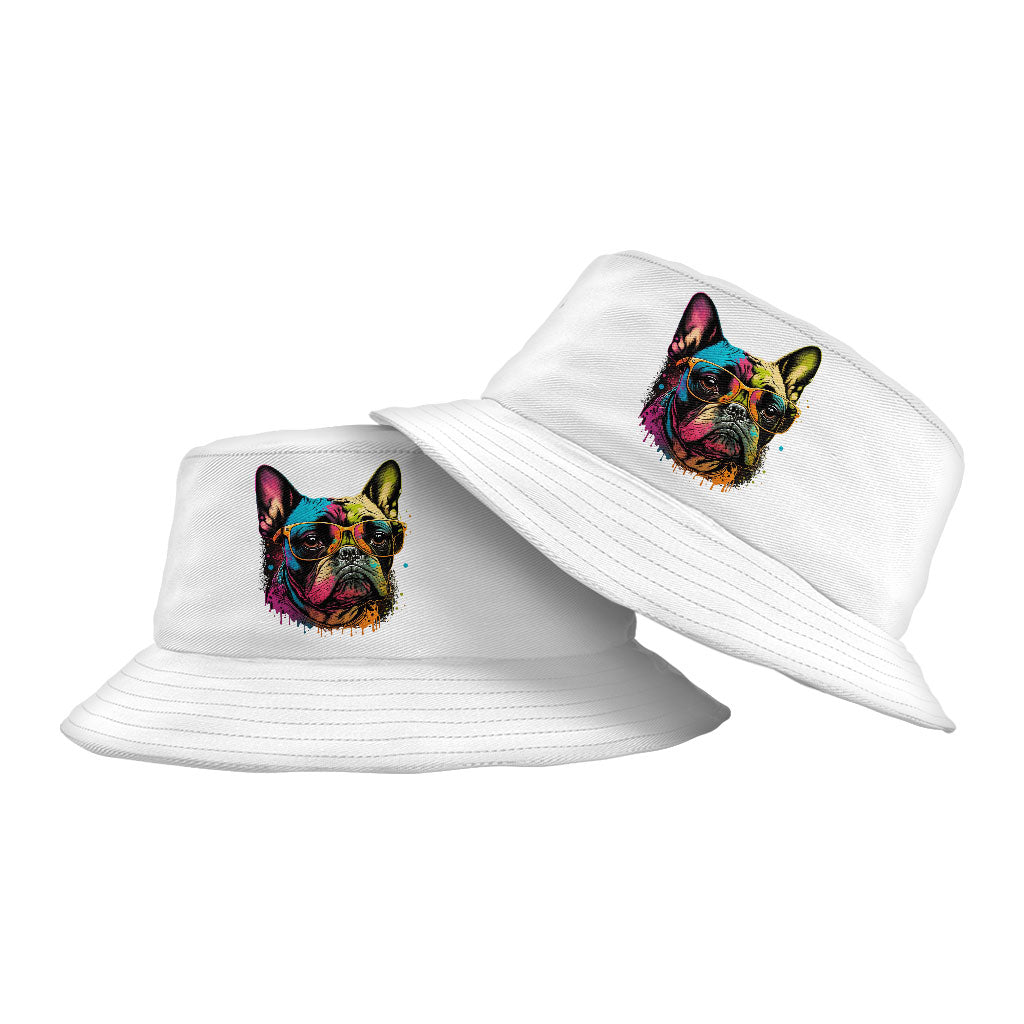 French Bulldog Bucket Hat - Dog With Glasses Hat - Colorful Bucket Hat